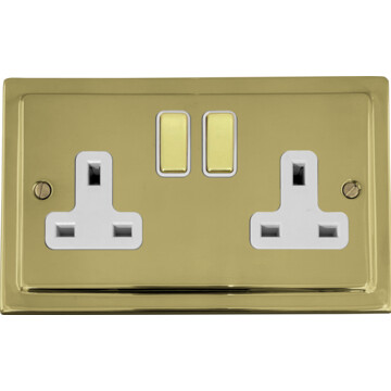 polished brass double socket (brass switches/white inserts) front fc0825