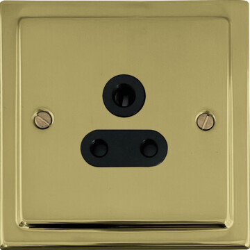 polished brass 5a 3 pin socket (black insert) front fc0825