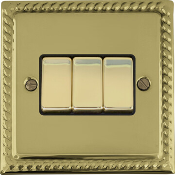 georgian polished brass switch (3 gang) front fc0825