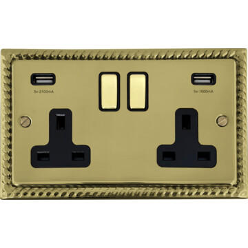 georgian polished brass socket with usb front fc0825