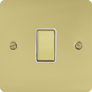flat polished brass light switch (1 gang/brass switch/white inserts) front fc0825