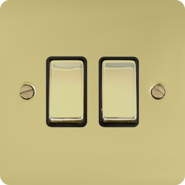 flat polished brass light switch (2 gang/brass switches) front fc0825