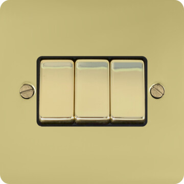 flat polished brass light switch (3 gang/brass switches) front fc0825