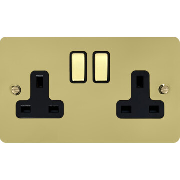 flat polished brass double socket (brass switches) front fc0825