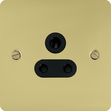 flat polished brass 5a 3 pin socket (black insert) front fc0825