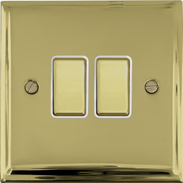 deco polished brass light switch (2 gang/brass switches/white inserts) front fc0825