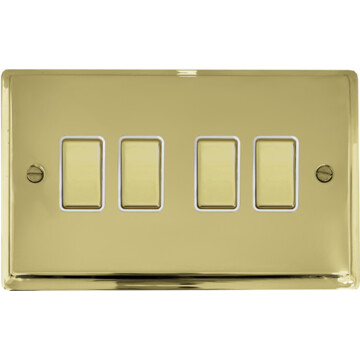 deco polished brass light switch (4 gang/brass switches/white inserts) front fc0825