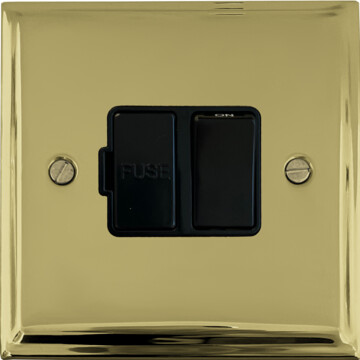 deco polished brass switched fused spur (black switch) front fc0825