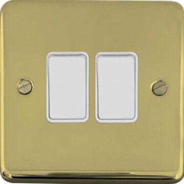 contour polished brass unlacquered light switch (2 gang/white switches) front fc0825