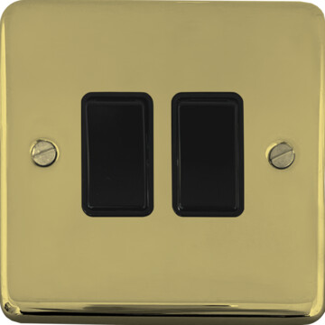 contour polished brass unlacquered light switch (2 gang/black switches) front fc0825