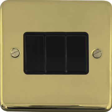 contour polished brass unlacquered light switch (3 gang/black switches) front fc0825
