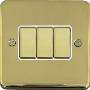 contour polished brass unlacquered light switch (3 gang/brass switches/white inserts) front fc0825