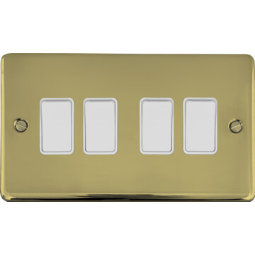 contour polished brass unlacquered light switch (4 gang/white switches) front fc0825