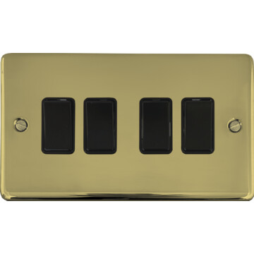 contour polished brass unlacquered light switch (4 gang/black switches) front fc0825