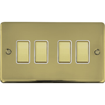 contour polished brass unlacquered light switch (4 gang/brass switches/white inserts) front fc0825