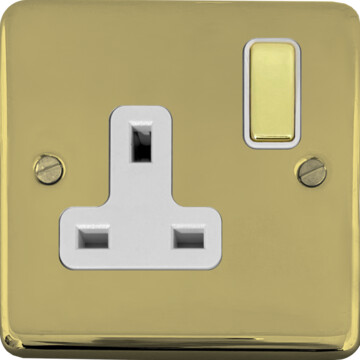 contour polished brass unlacquered single socket (brass switch/white inserts) front fc0825