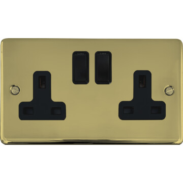 contour polished brass unlacquered double socket (black switches) front fc0825