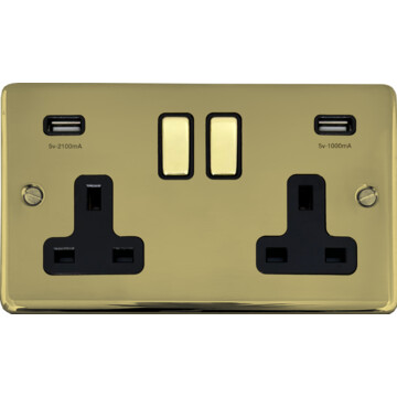 contour polished brass unlacquered double socket with usb (brass switches) front fc0825