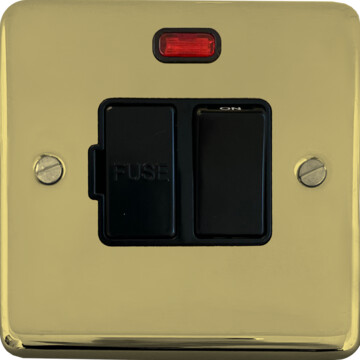 contour polished brass unlacquered switched fused spur with neon (black switch) front fc0825
