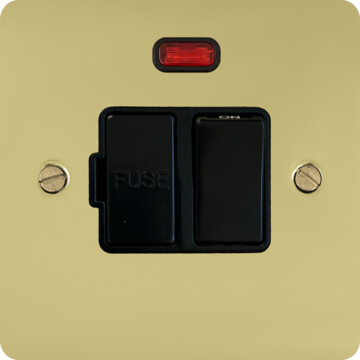 flat polished brass unlacquered switched fused spur with neon (black switch) front fc0825