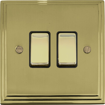 victorian cast polished brass light switch (2 gang) front fc0825