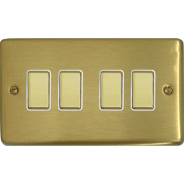 satin brass light switch (4 gang/brass switch/white inserts) front fc0825