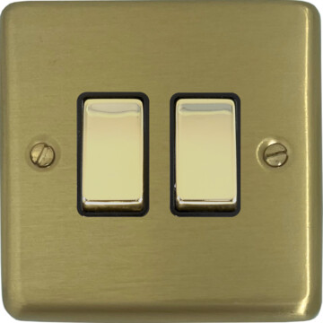 satin brass light switch (2 gang/brass switches) front fc0825