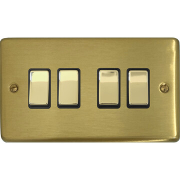 satin brass light switch (4 gang/brass switches) front fc0825