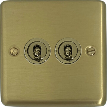 satin brass toggle switch (2 gang) front fc0825