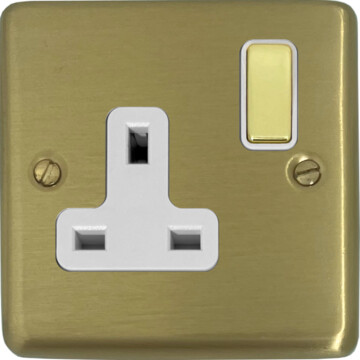satin brass socket (single socket/brass switch/white inserts) front fc0825