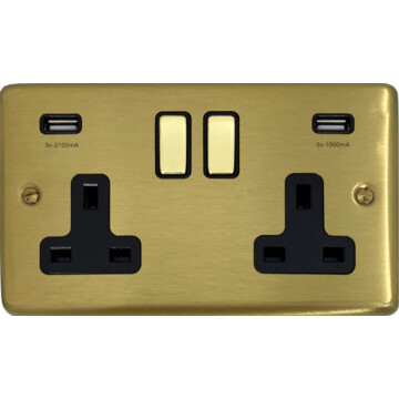 satin brass socket with usb (double socket/brass switches) front fc0825