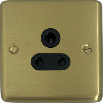 satin brass 5 amp 3 pin socket (black inserts) front fc0825