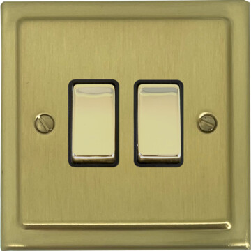victorian satin brass light switch (2 gang/brass switches) front fc0825