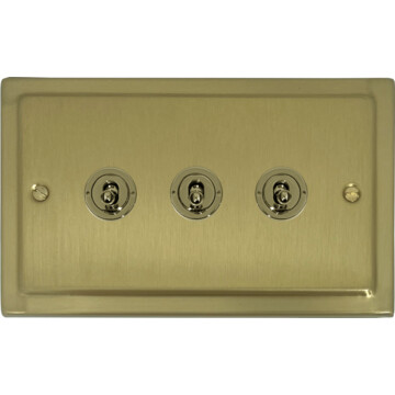 victorian satin brass toggle switch (3 gang) front fc0825