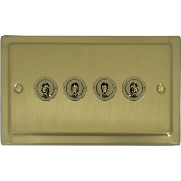 victorian satin brass toggle switch (4 gang) front fc0825