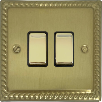 georgian satin brass light switch (2 gang/brass switches) front fc0825
