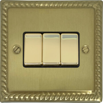 georgian satin brass light switch (3 gang/brass switches) front fc0825