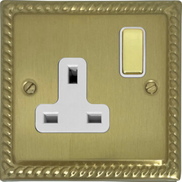 georgian satin brass single socket (brass switch/white insert) front fc0825