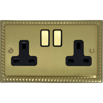 georgian satin brass double socket (brass switch) front fc0825