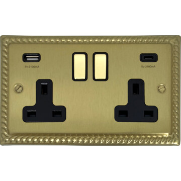 Georgian Matt Black Double Socket with USB C