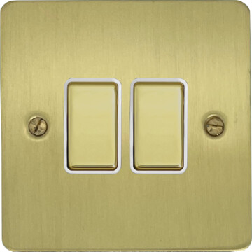 flat satin brass switch (2 gang/white inserts) front fc0825