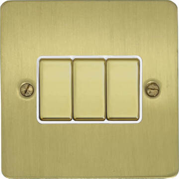 flat satin brass switch (3 gang/white inserts) front fc0825