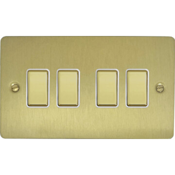flat satin brass switch (4 gang/white inserts) front fc0825