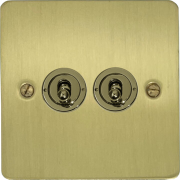 flat satin brass toggle switch (2 gang) front fc0825