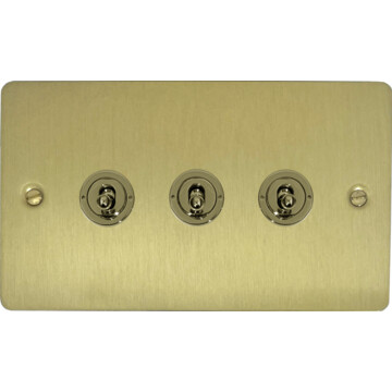 flat satin brass toggle switch (3 gang) front fc0825