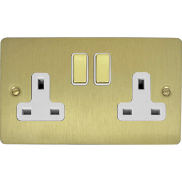 flat satin brass socket (2 gang/white inserts) front fc0825