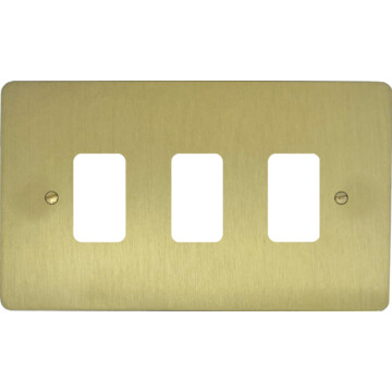 flat satin brass grid plate (3 gang) front fc0825