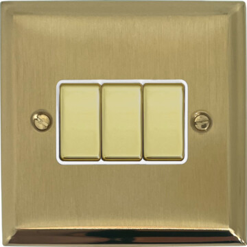 deco satin brass light switch (3 gang/brass switches/white inserts) front fc0825