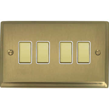 deco satin brass light switch (4 gang/brass switches/white inserts) front fc0825