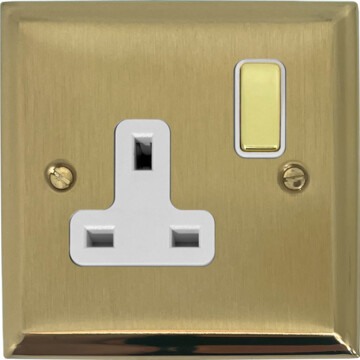 deco satin brass single socket (brass switch/white insert) front fc0825